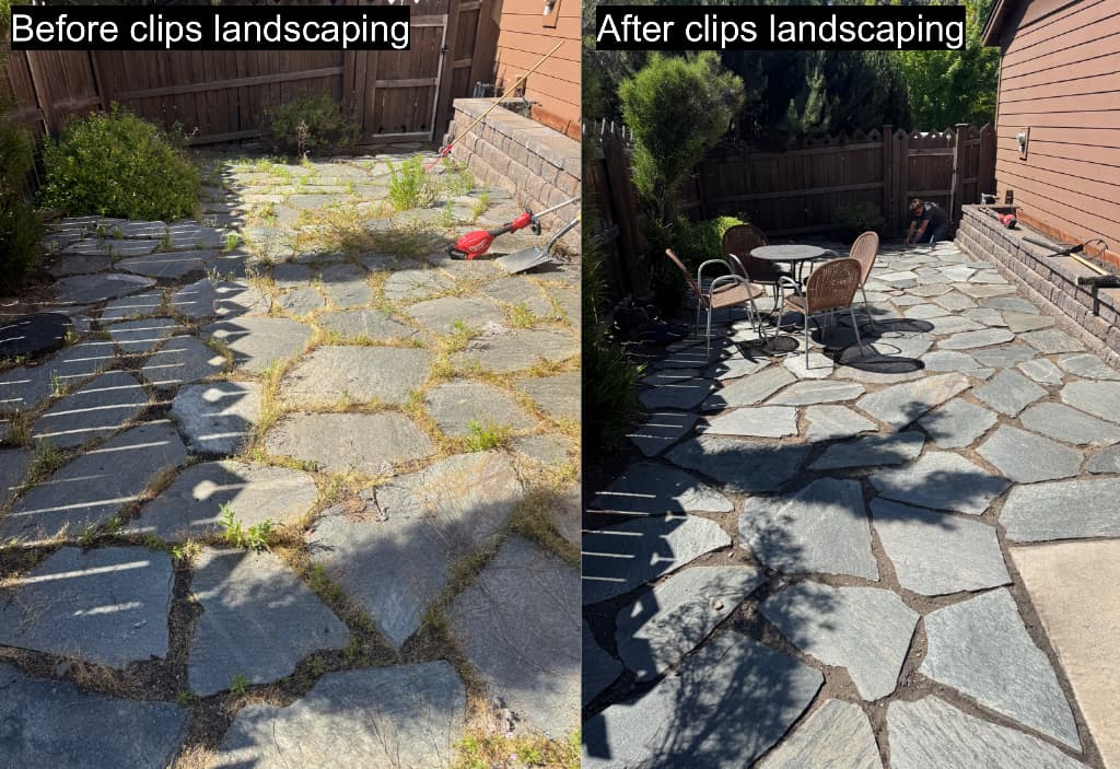 Before and after flagstone patio restoration